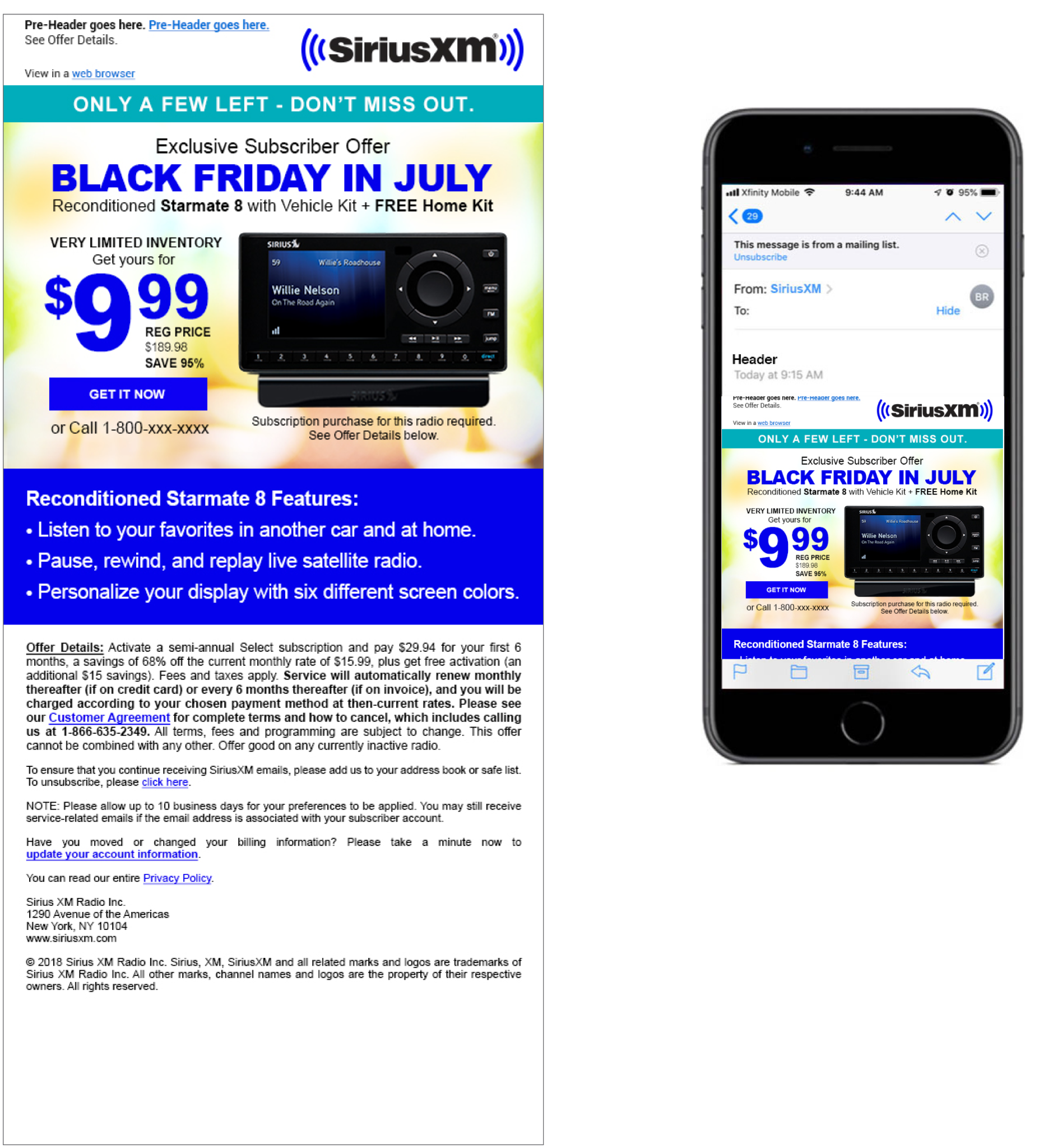 SiriusXM responsive email campaign examples