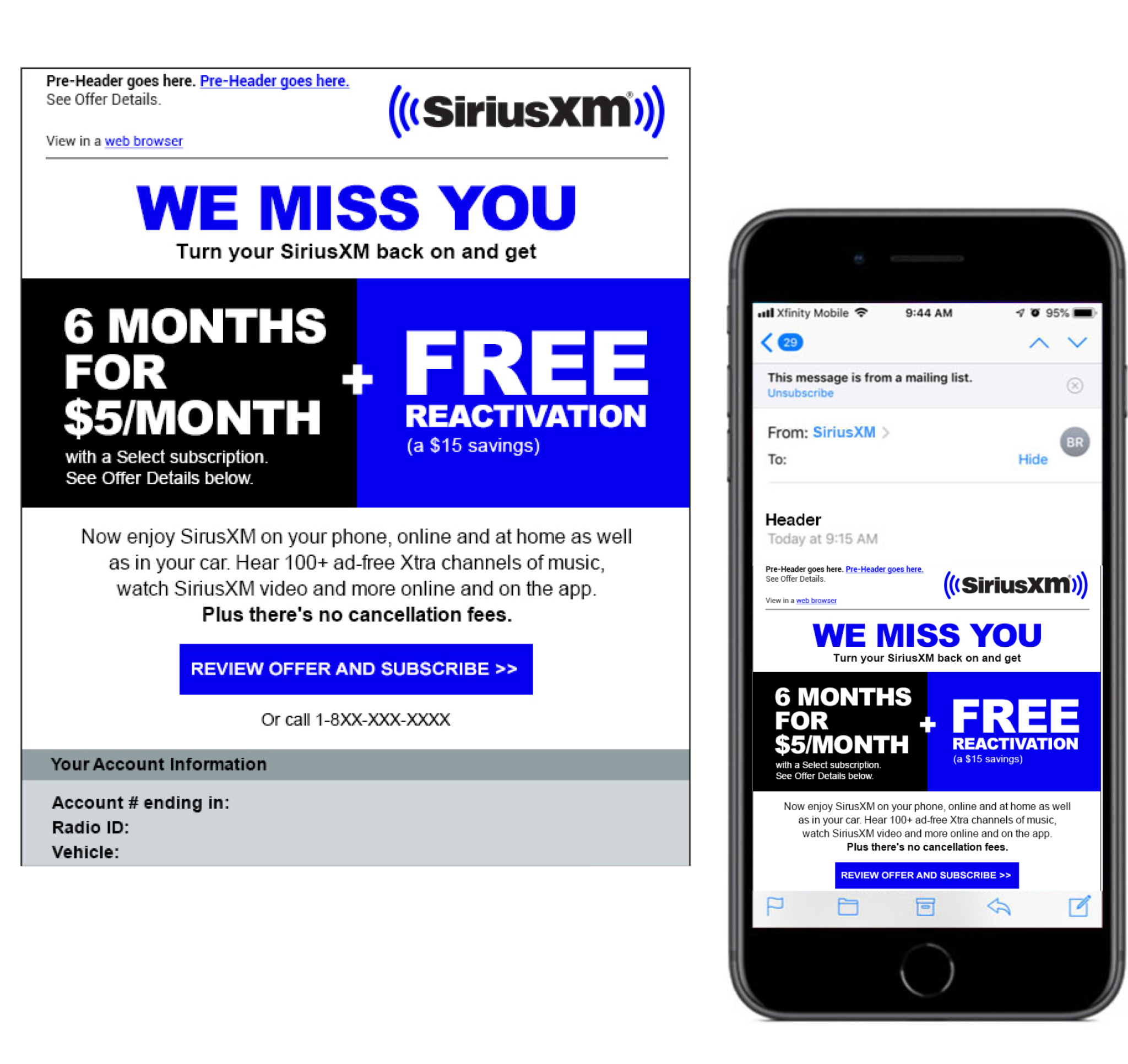 SiriusXM email marketing examples